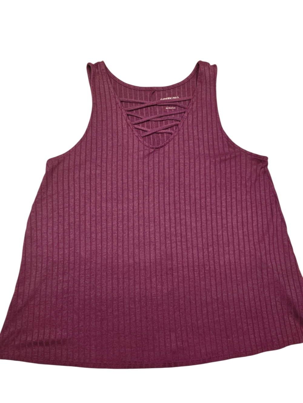 Plum Ribbed Tank Top with Lace-Up On Front.